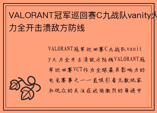 VALORANT冠军巡回赛C九战队vanity火力全开击溃敌方防线