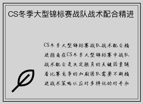 CS冬季大型锦标赛战队战术配合精进