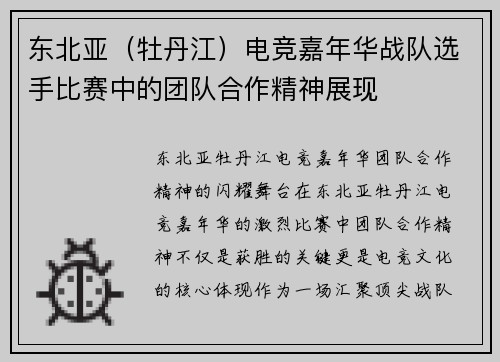东北亚（牡丹江）电竞嘉年华战队选手比赛中的团队合作精神展现